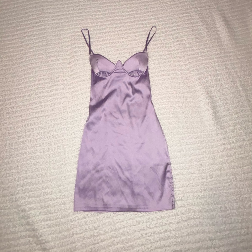 Oh Polly Lilac Satin Cut-Out Dress